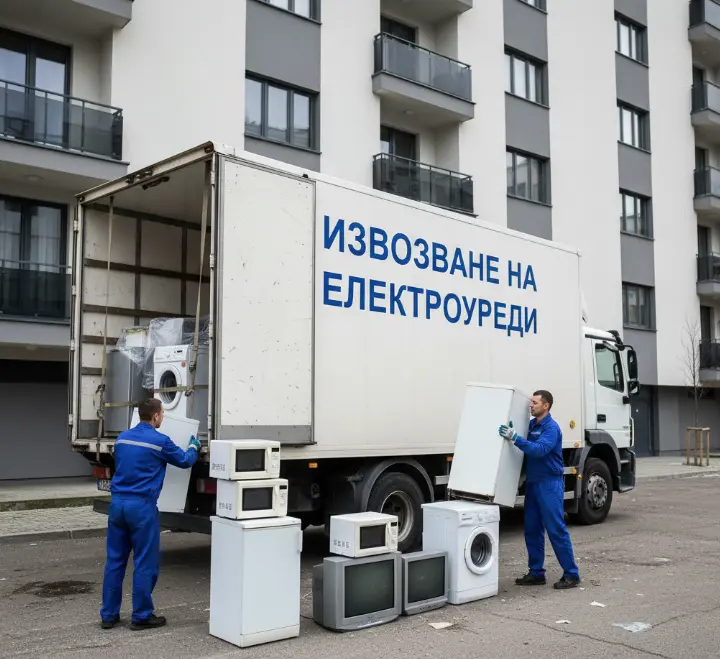 Стари електроуреди - хладилник, пералня и печка, подготвени за извозване от Бъмбълби Къртачи